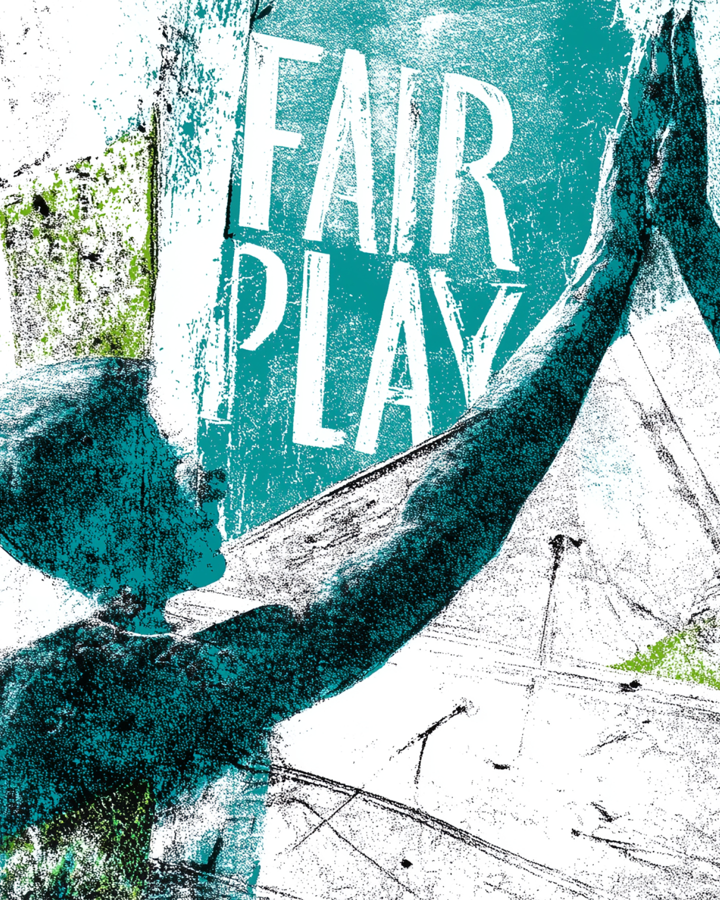 Grunge-Druck in Petrol mit dem Schriftzug FAIR PLAY