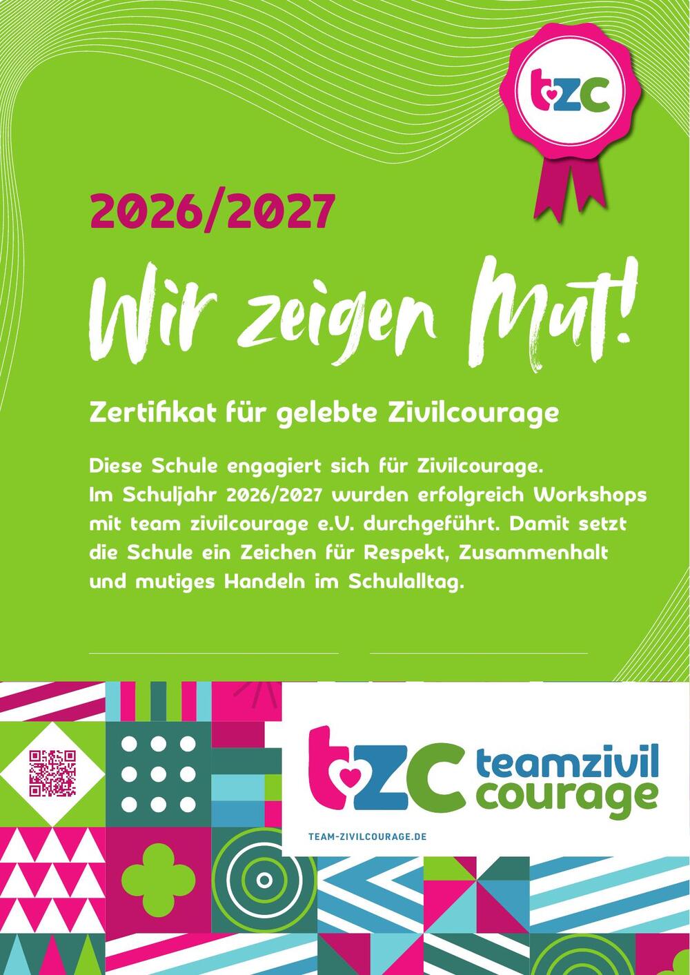 Zertifikat: Wir zeigen Mut – Diese Schule zeigt Haltung.